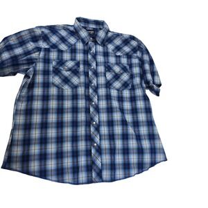 Wrangler Western Shirts Mens Blue Plaid Short Sleeve Snap Front Size XXL